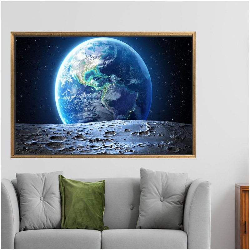 Starry Night Sky View 3D Canvas Wall Art - Earth-Themed Unique Gift, Gold Floater Framed, 20 cm H x 30 cm W