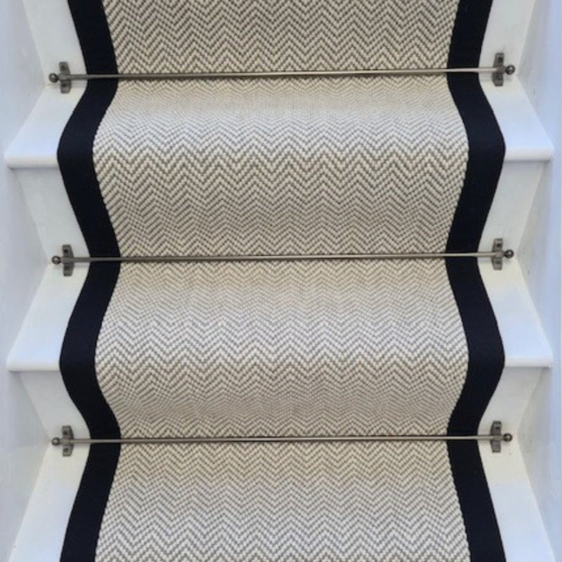 Stair Runner Chevron / Zig Zag Wool Looped / Hooked Area Rug, Stair Runner 50 x 600 cm