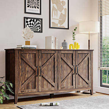 Red Barrel Studio® Presler Sideboard With 4 Doors Large Storage Space  Buffet Cabinet With Adjustable Shelves And Silver Handles