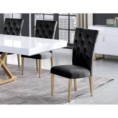 Velvet Tufted Dining Chair Set of 2, Upholstered Kitchen Side Chair Set, Black