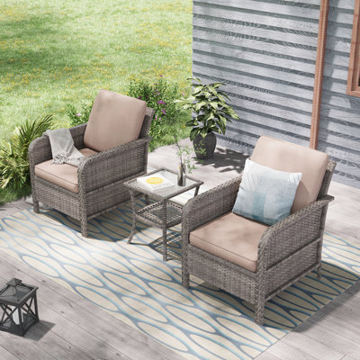 Ensemble de meubles d'extérieur 3 pièces, chaise en rotin avec table