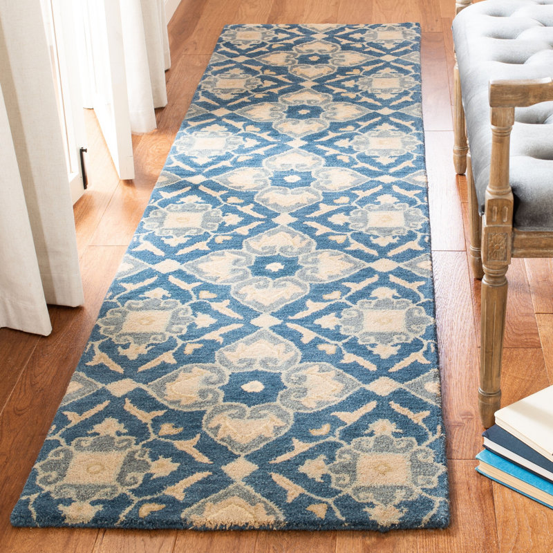 Amory Hand Tufted Wool/Cotton Geometric Rug in Blue/Gray, Runner 2'3" x 9'