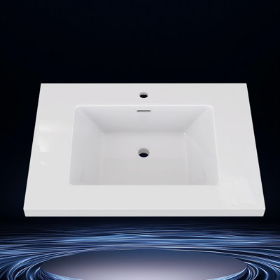 30 In. W X 22 In. D Solid Surface Cultured Marble White Single Sink Bath Vanity Top Rectangular Basin Countertop