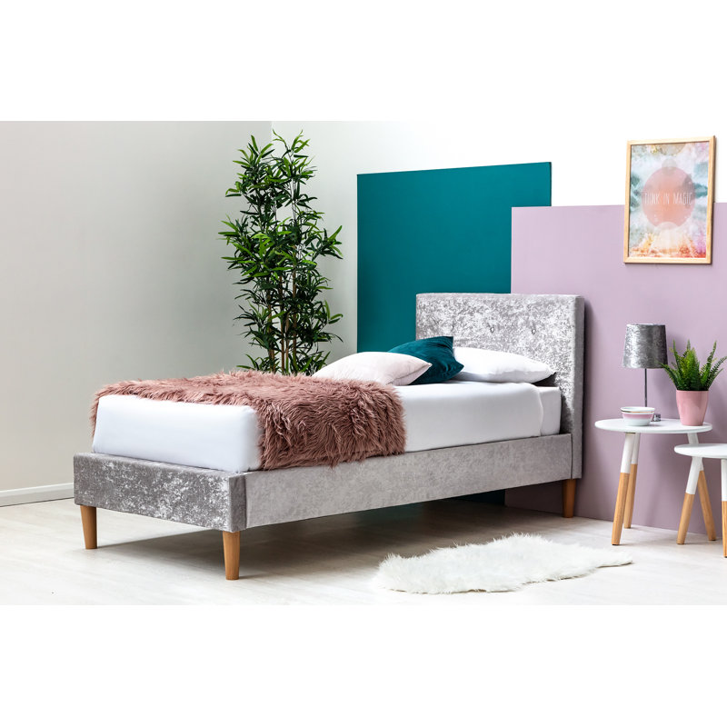Jessamine Upholstered Bed, Single (3'), Crushed Silver, Memory Foam