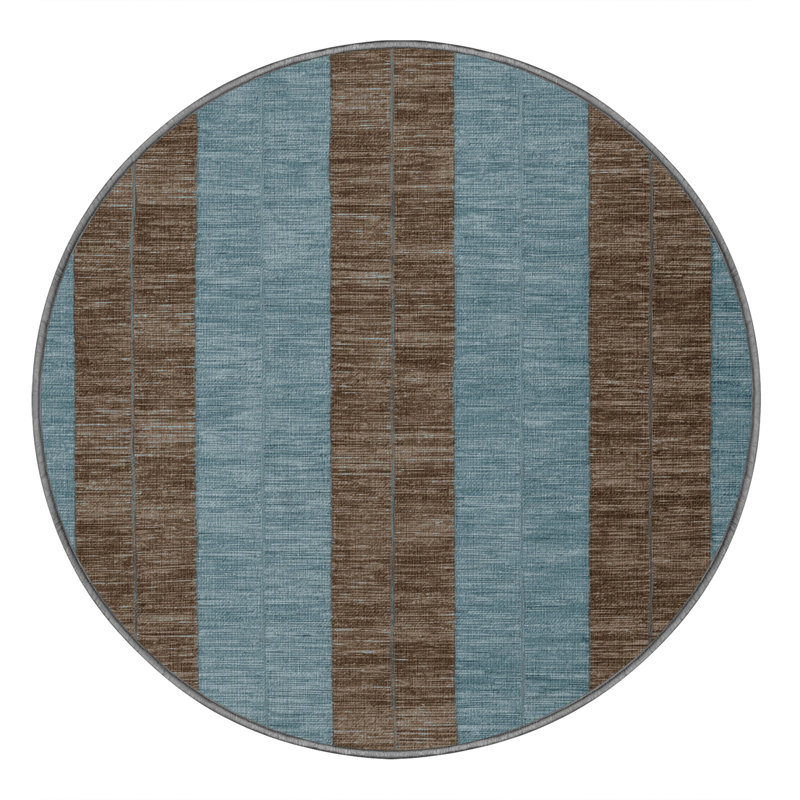 Machine Washable Botanical Brown Area Rug, Round 6'
