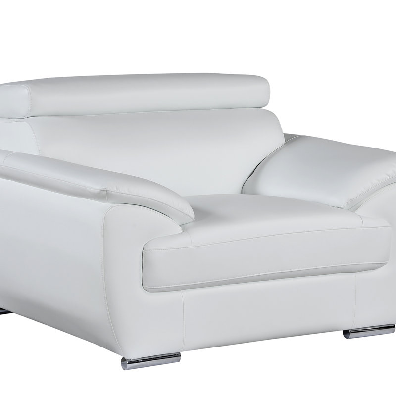 Fauteuil d'angle en cuir véritable de 27,09 po de large Tyshonna, Cuir blanc Tyshonna