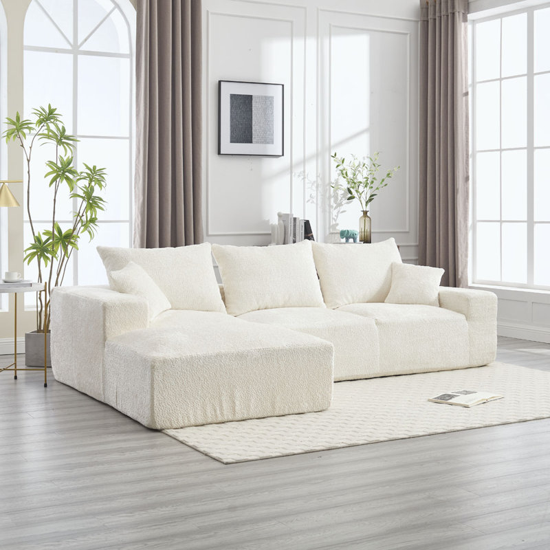 Boucle Sectional Sofa with pillows,No Assembly Needed, Beige Boucle
