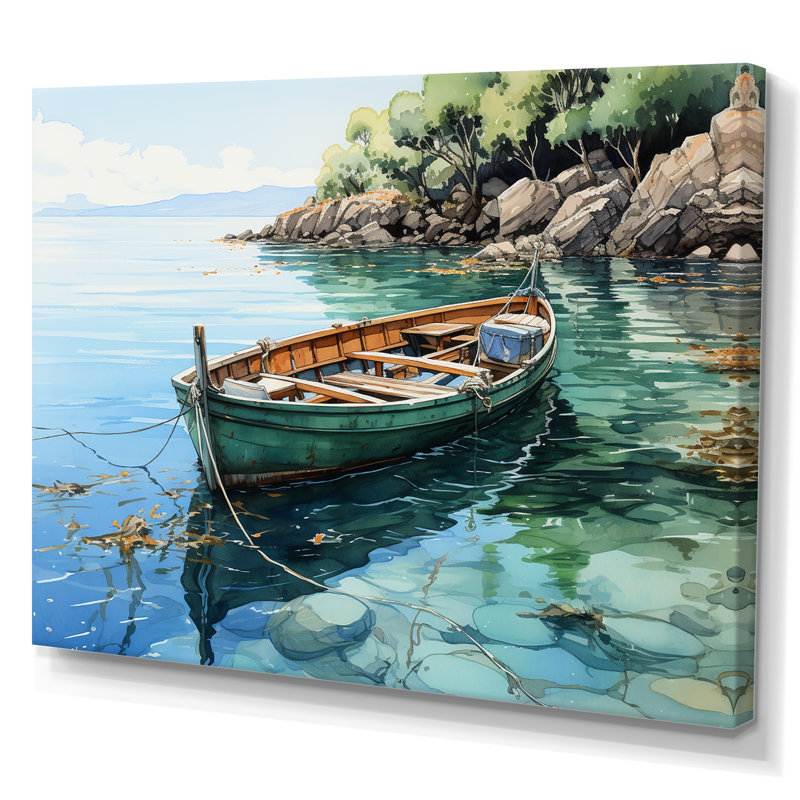 Bateau ancré IV sur toile, Toile tendue, H 34 po x l 44 po x P 1,5 po