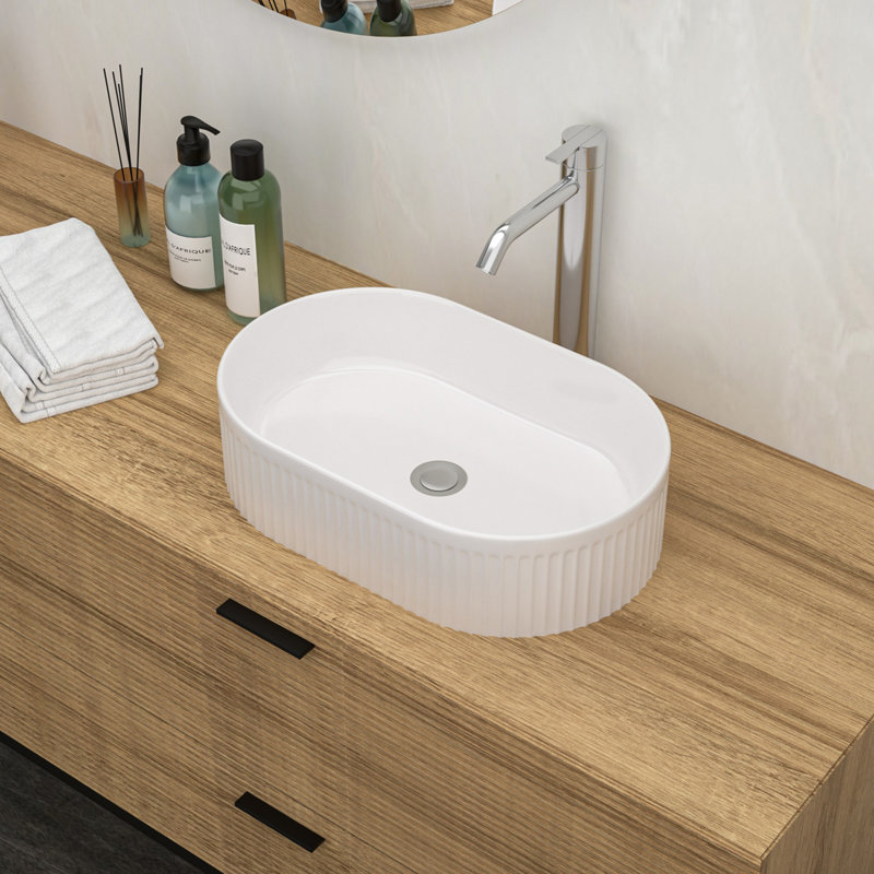 Lavabo de salle de bain vasque ovale en céramique blanche 19,31X12,19 pouces