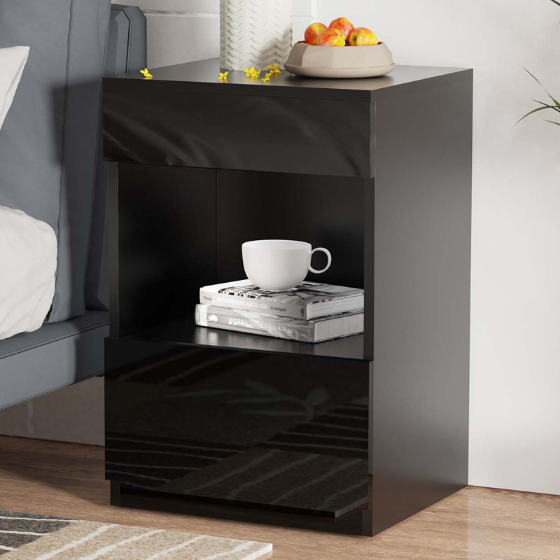 Baeugris 2-Drawer Nightstand with Open Shelf, Black