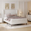 Lit Queen avec tête de lit haute, cadre en bois chenille blanc ivoire, chambre moderne