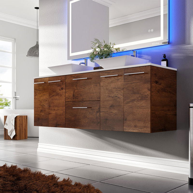 Balint 60'' Wall-Mounted Double Bathroom Vanity Set, Rosewood