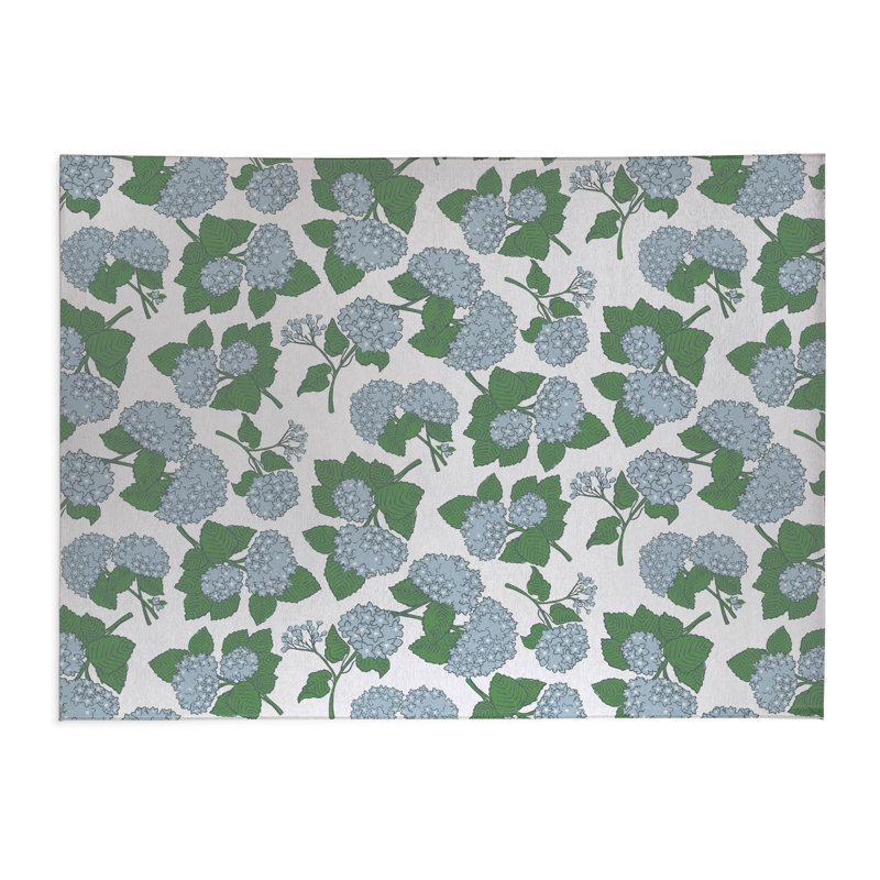 Tapis de cuisine Hydrangea, Rectangulaire 3 pi x 5 pi, Blanc