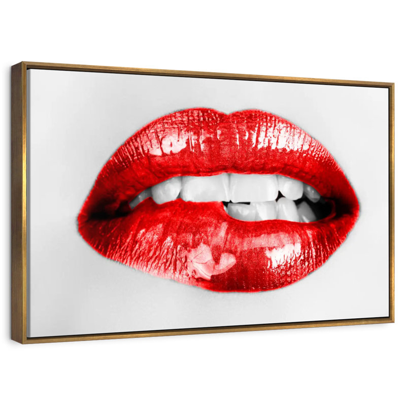 Supple Red Lips, Floating Frame Gold, 40" X 27"