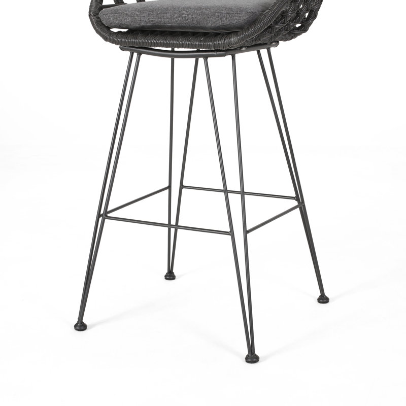 Endicott Wicker Outdoor 30'' Bar Stool with Cushion, Grey