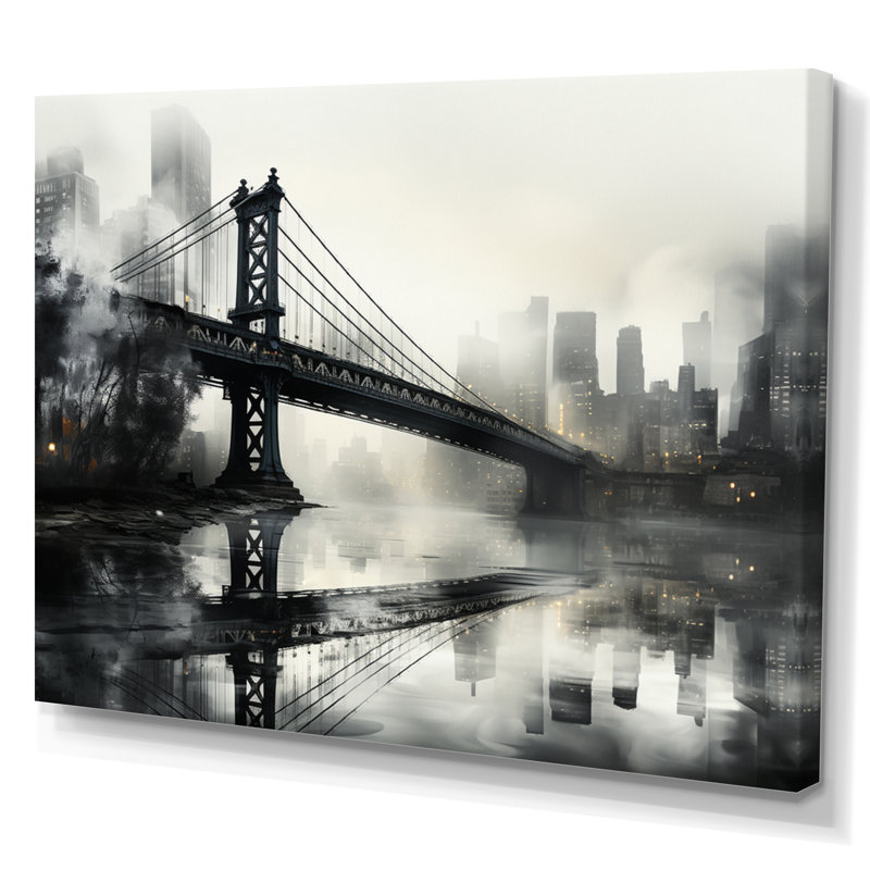 «Gray Bridge Urban Connection Charcoal I», reproduction d'art sur toile, Toile tendue, H 12 po x l 20 po x P 1 po