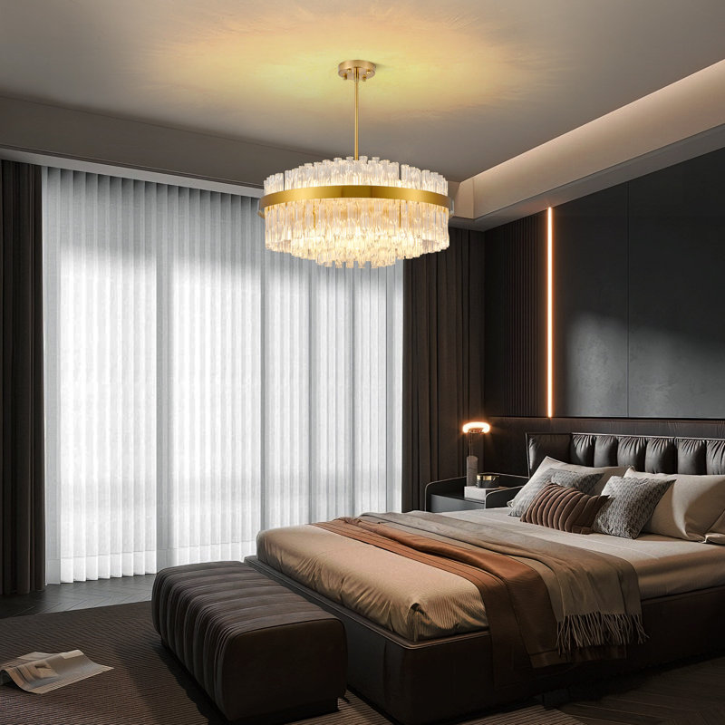 Crystal Chandelier Round Chandeliers for Living Room, 30cm H x 60cm W x 60cm D, Gold