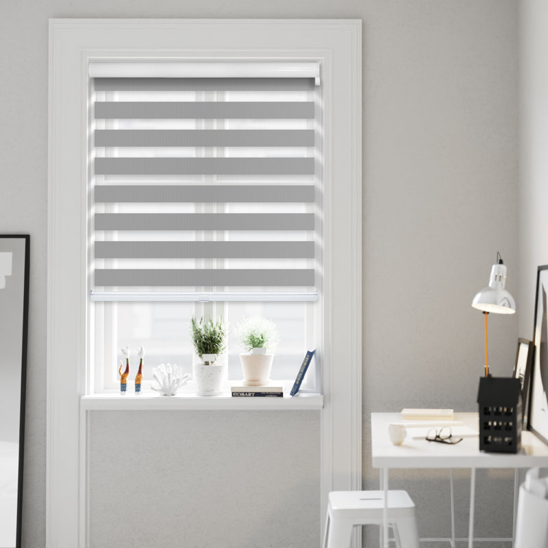 Custom Cordless Zebra Roller Shades – Premium Dual Layer Sheer and Solid Fabric Stripes - Light Filtering and Room Darkening