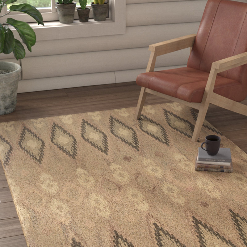 Tapis beige / ivoire en laine touffeté à la main Arbyrd Ikat, Rectangle 5 pi x 8 pi