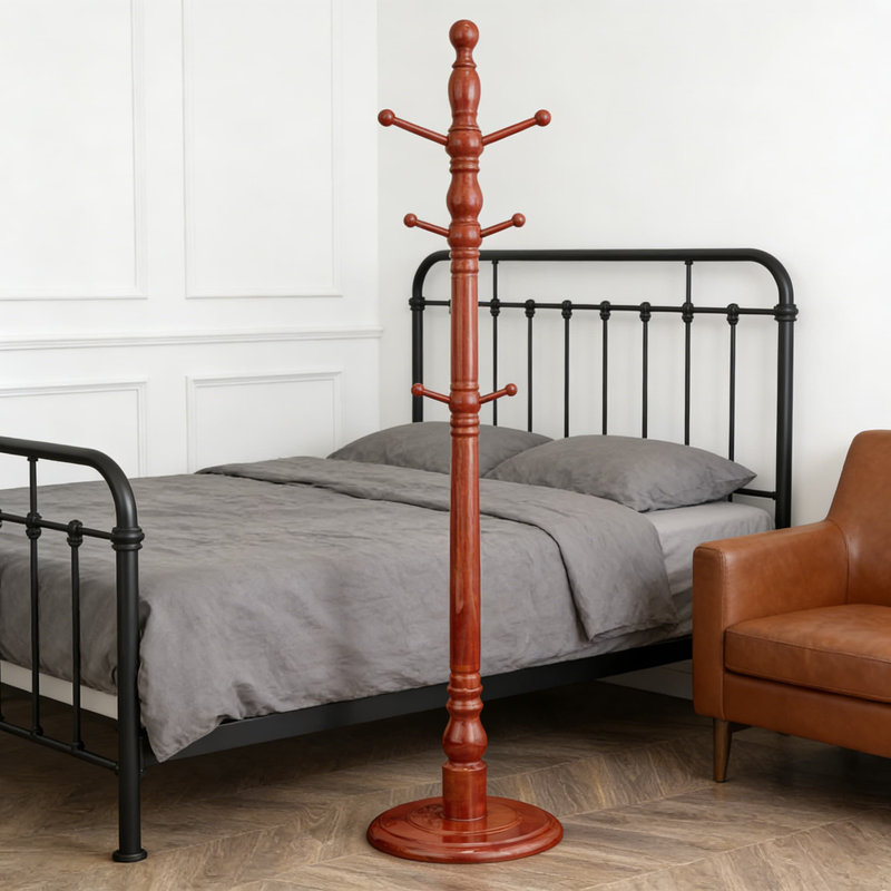 Freestanding Coat Rack With 11 Smooth Hooks And Stable Disc Base, Heavy Duty Vintage Style Wooden Coat Tree For Entryway, Bedroom, Or Hallway