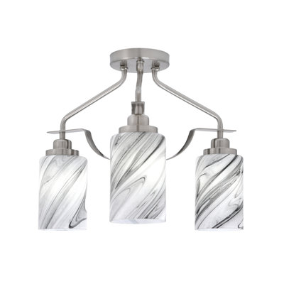 Odyssey 3 Light Semi-Flush Shown In Brushed Nickel Finish With 4" Onyx Swirl Glass