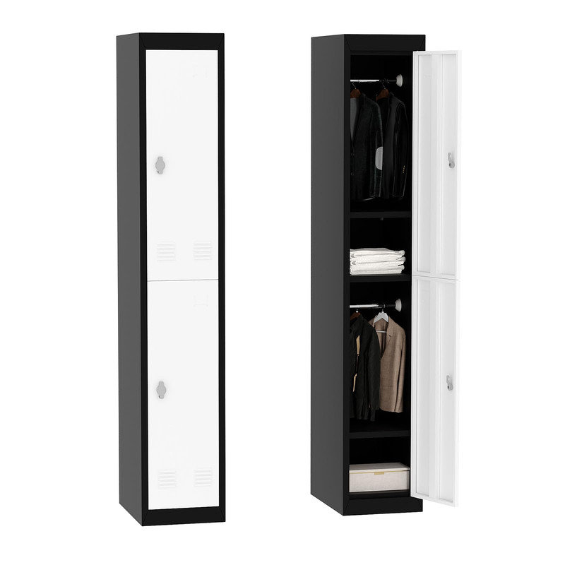 Casier en acier de 71 po avec tringle et tablettes, grand rangement peu encombrant pour vestibule, vestibule, salle de sport et bureau