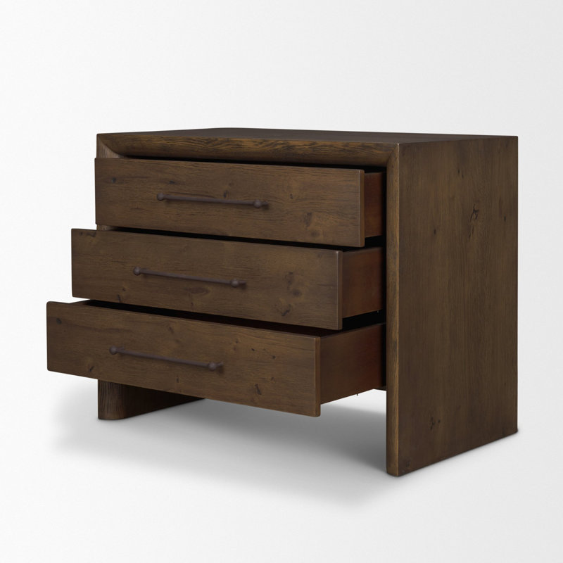 Belford 3-Drawer Light Brown Oak Wood Closed Nightstand, Brown Oak