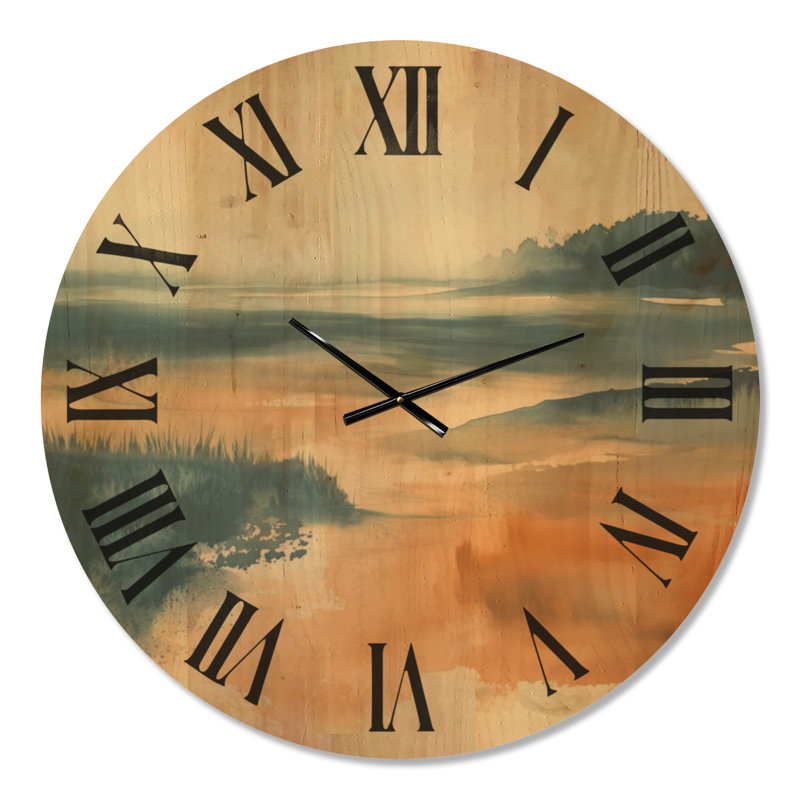 Horloge murale ronde en bois, motif de marais côtier abstrait - Aquarelle bleue, Extra Large