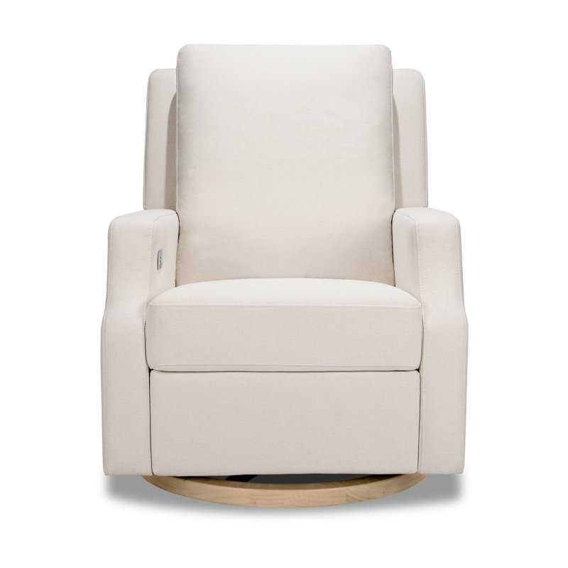 Cream Eco-Weave Recliner with Light Wood Swivel Base