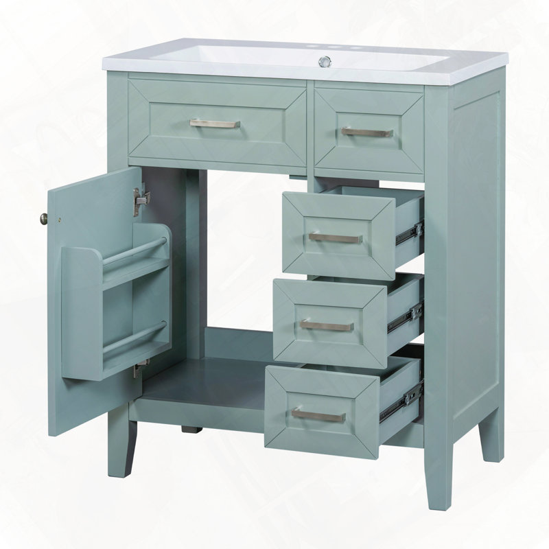 Ensemble de meuble-lavabo avec tiroir et panneau de fibres à densité moyenne, Vert