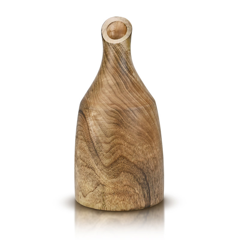 Elegant Slanted Opening Wooden Vase In Natural Mango Tree Wood