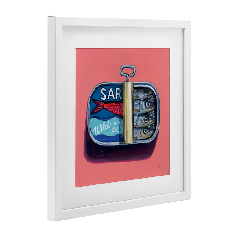 «Wild Sardines on Pink», reproduction d'impression sous verre encadrée par Kate Jarvik Birch, Cadre blanc côtier