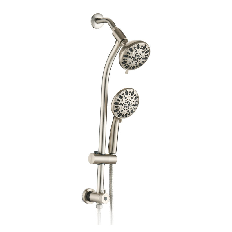 7-Setting Dual Rain Shower Head System with Drill-Free Slide Bar - Chrome High-Pressure Shower Spa Combo, Chrome