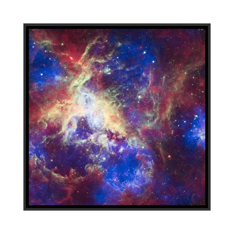 Art sur toile Lenworth and Space Tarantula Nebula (Spitzer Space), Toile avec cadre noir, H 26 po x l 26 po x P 1,5 po