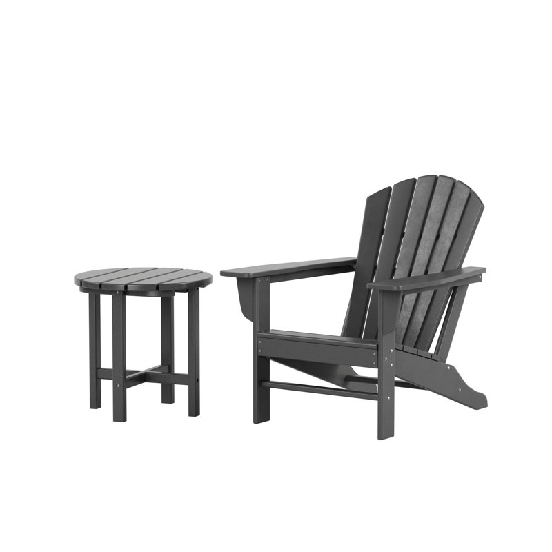 Altura Foldable Outdoor Adirondack Chair With Table, Gray