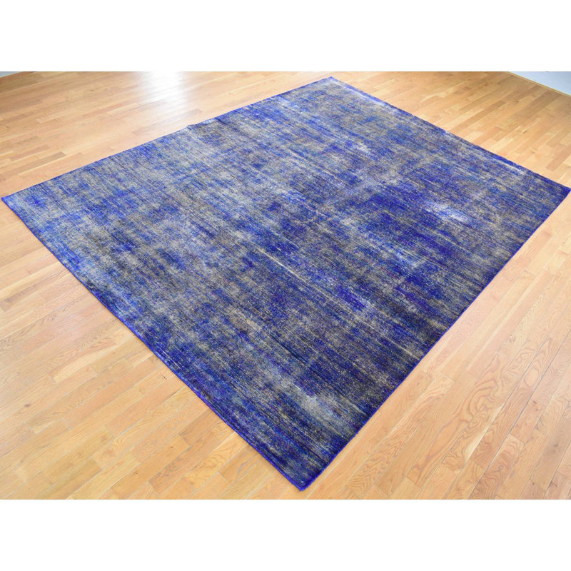 Tapis noué à la main 8 pi 9 po x 12 pi mauve en soie Sari
