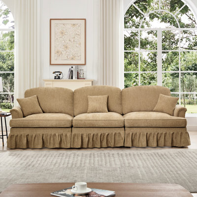Canapé confortable à 3 places avec tissu chenille et design Mid-Century, parfait pour l'élégance du salon