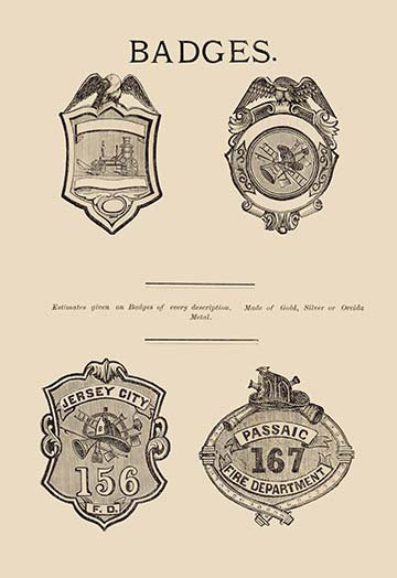 « badges », impression, H 42 po x l 28 po