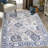 9'x12' Vintage Distressed Pattern Washable Area Rug. Non-Slip Low Pile Pearl Velvet Carpet for Living Room. Ivory Blue-782674136-782674142