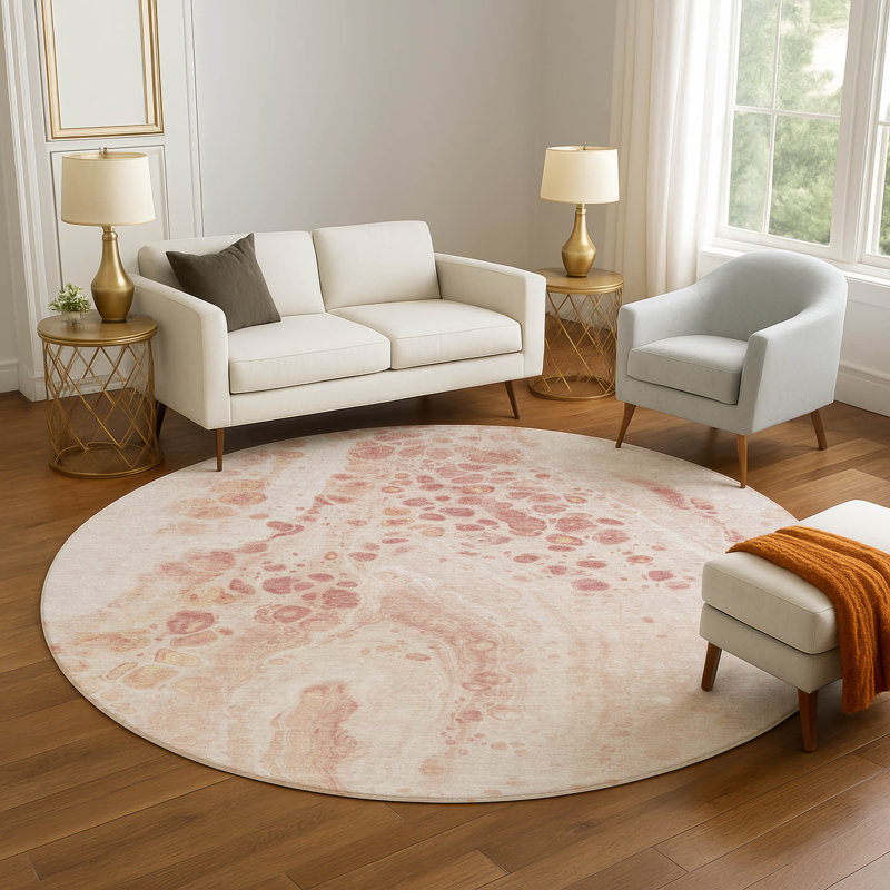 Premium Machine Washable Mayfield AMF1935 Abstract Rug, Round 8'