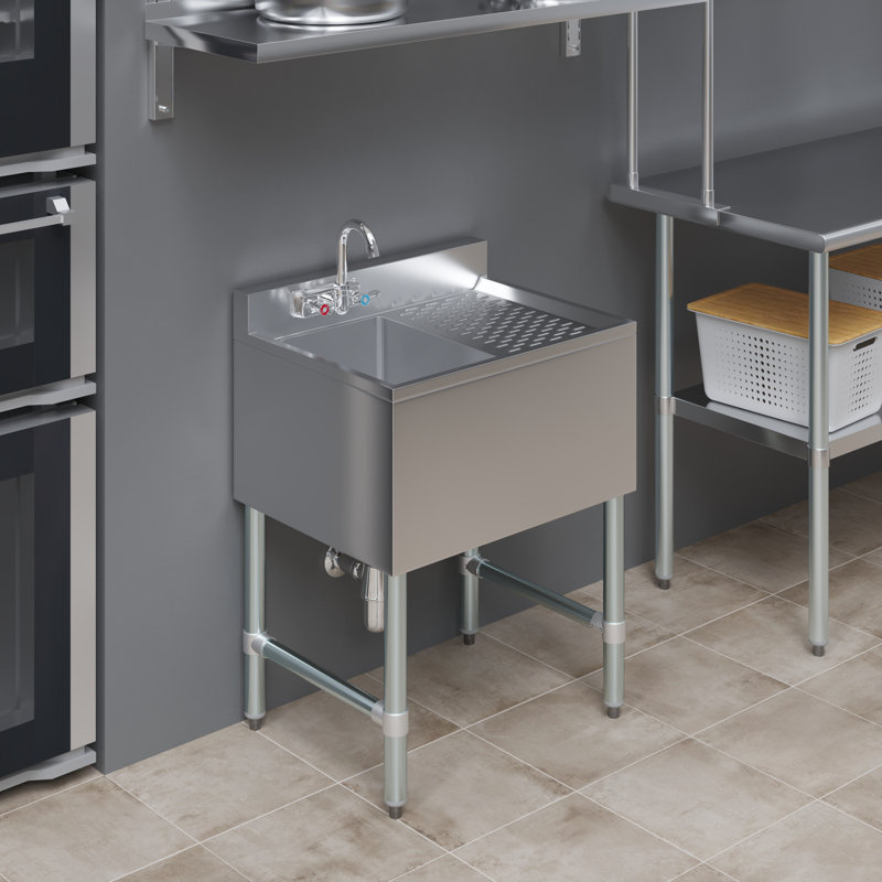 24 in. x 19 in. One Compartment Underbar Sink With Right Drainboard And Faucet