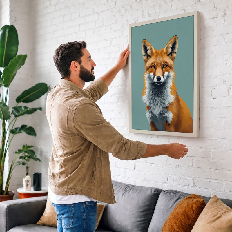 Fox in Focus Modern - Wrapped Canvas, 36x24 - 91.4 x 61.0 cm, Teal Border