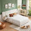 Grand lit plateforme tapissier avec tables de chevet flottantes et 2 tiroirs de rangement, grand, crème-684989054-684989052