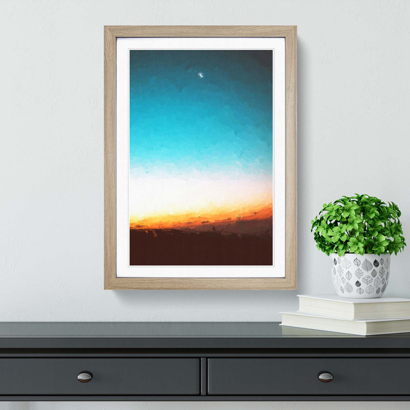 Moon and Stars Above Mashhad in Iran - Picture Frame Graphic Art Print, 65cm H x 48cm W x 2cm D, Oak Framed