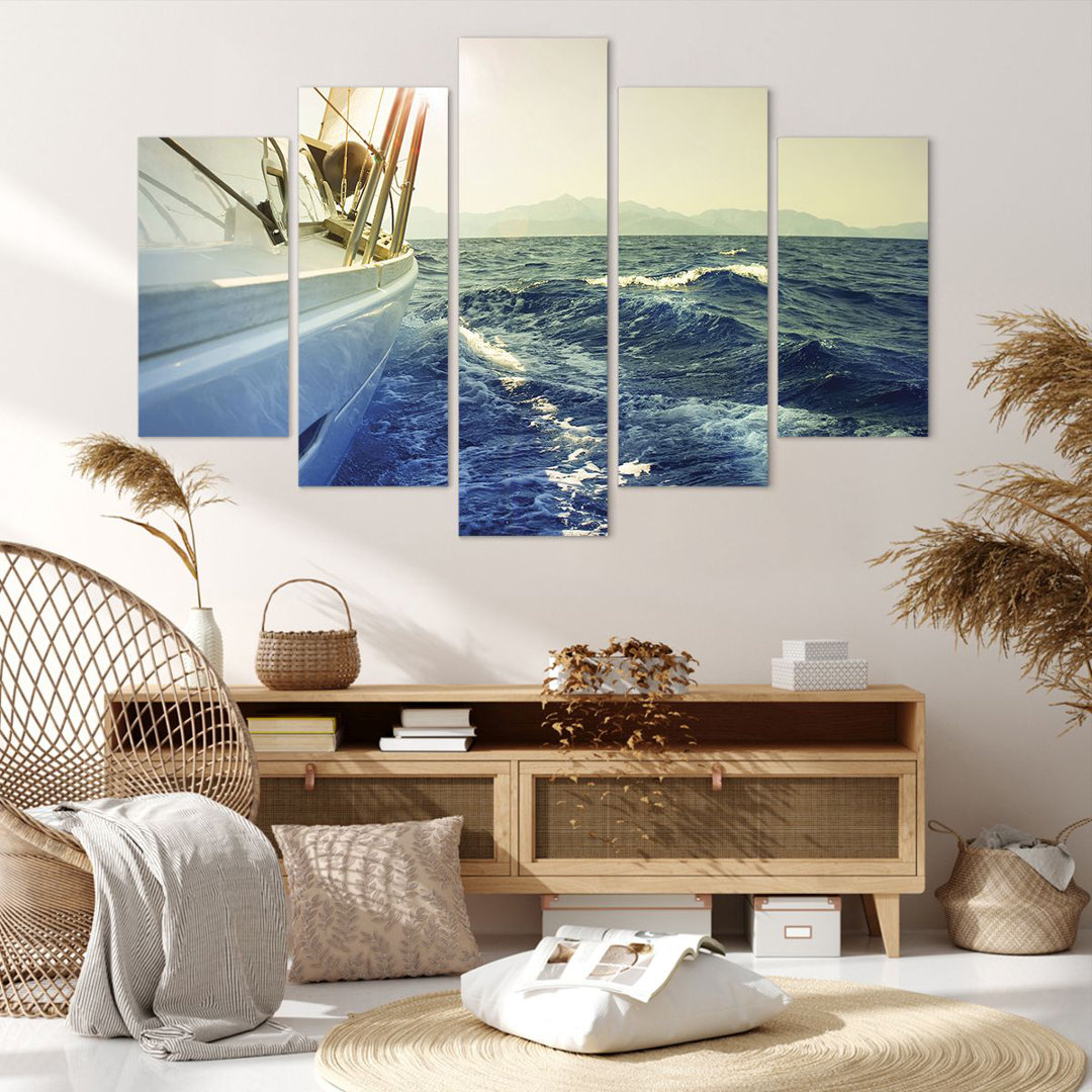 5-tlg. Leinwandbild-Set Yacht Sailboat Sun