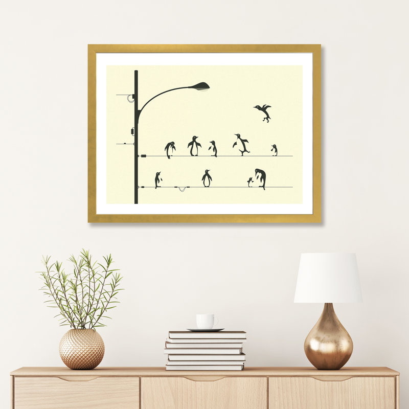«Penguins on a Wire», art encadré, H 16 po x l 24 po x P 1 po, Gold Framed Fine Art Paper