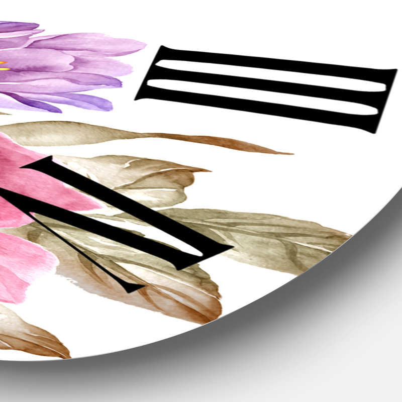 Bouquet de fleurs roses et mauves I - Horloge murale de ferme, Surdimensionné