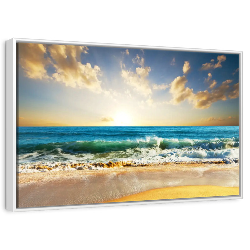 Coucher de soleil sur l'océan, Cadre flottant blanc, 37 po x 25 po