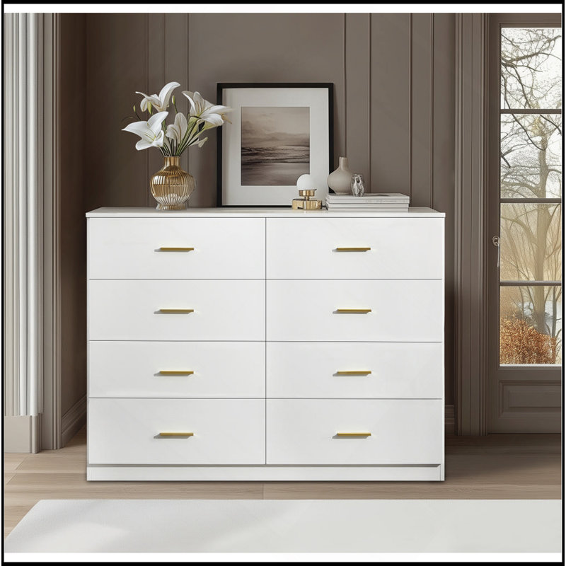 Modern Bedroom Dresser With 8 Drawers, Sturdy And Spacious Storage Solution For Bedroom And Beyond., White