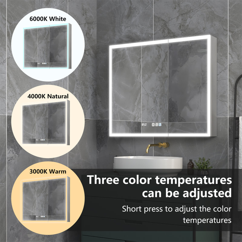 Seese 36'' W 30'' H Frameless LED Medicine Cabinet with Mirror and 3 Adjustable Shelves